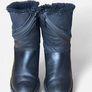 UGG Simmens Black Leather Waterproof Moto Winter Boots Women’s Size 8